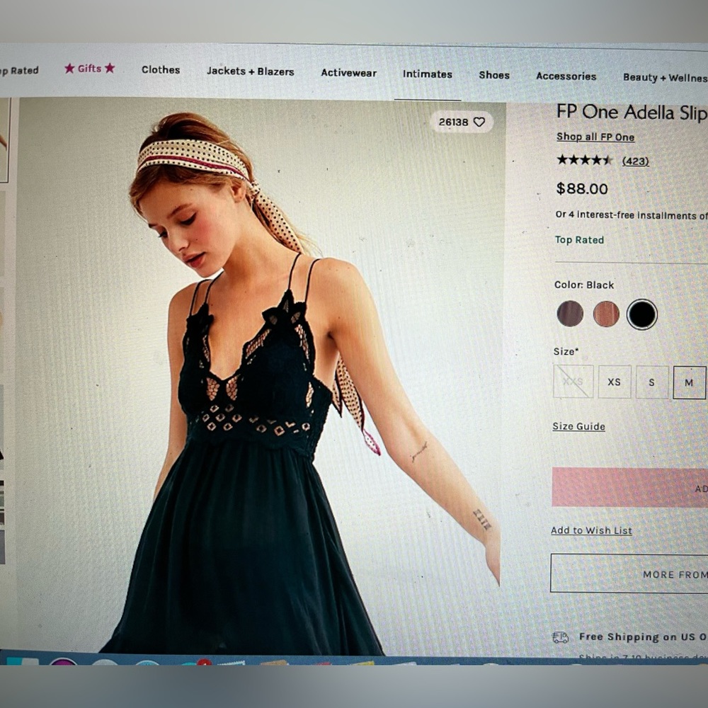 Free people black dress, medium, worn once